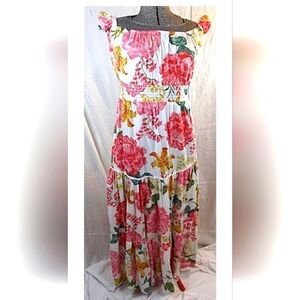 BOHO HIPPIE Abel the Label Womens Long Maxi Dress XS White Floral Rayon